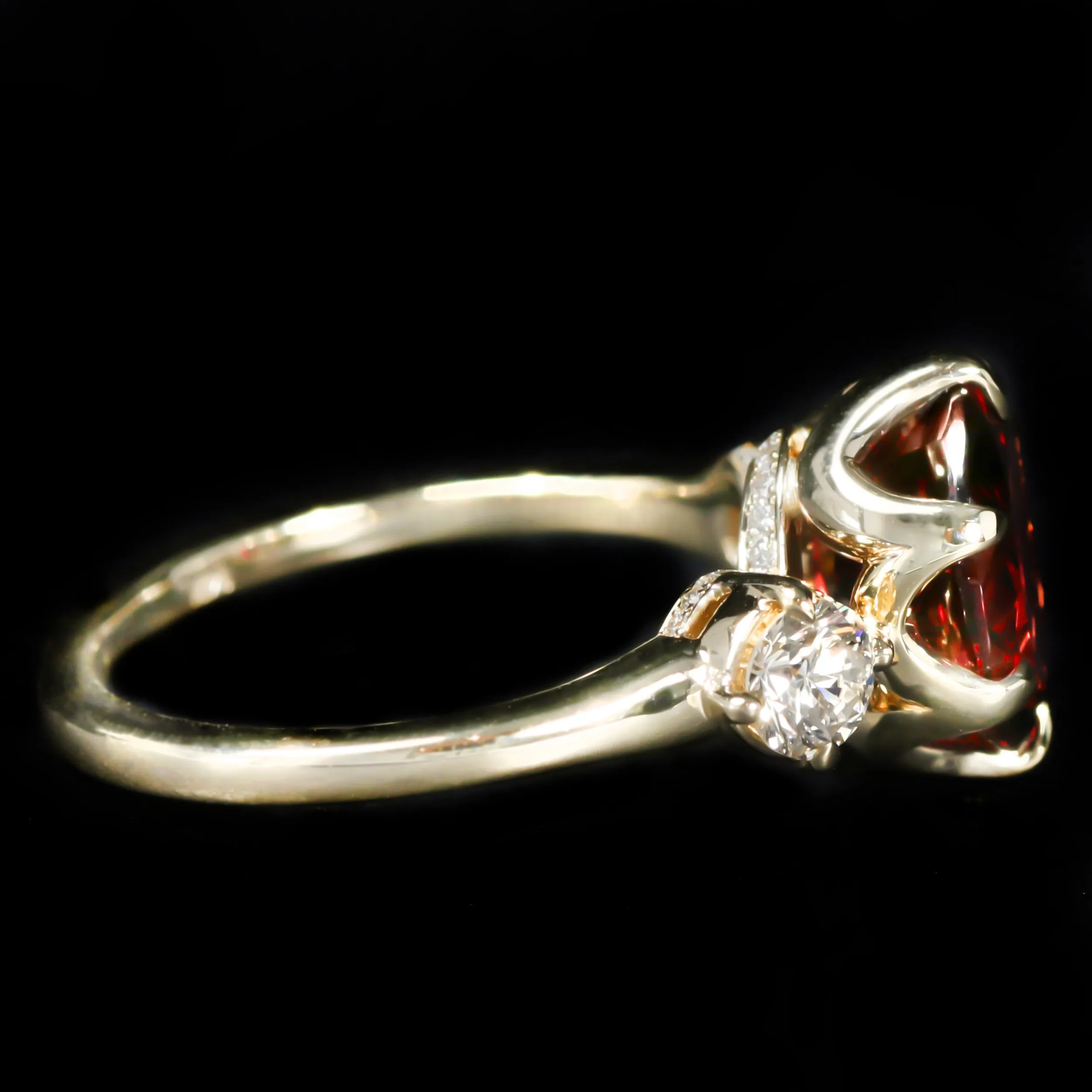 14K Yellow Gold 2.88 Carat Garnet and Diamond Ring