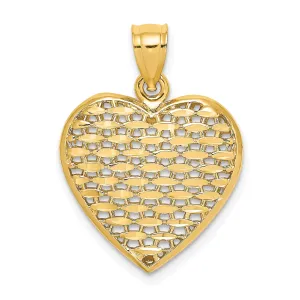 14k Yellow Gold 3-D Filigree D.C Puffed Heart Charm Pendant