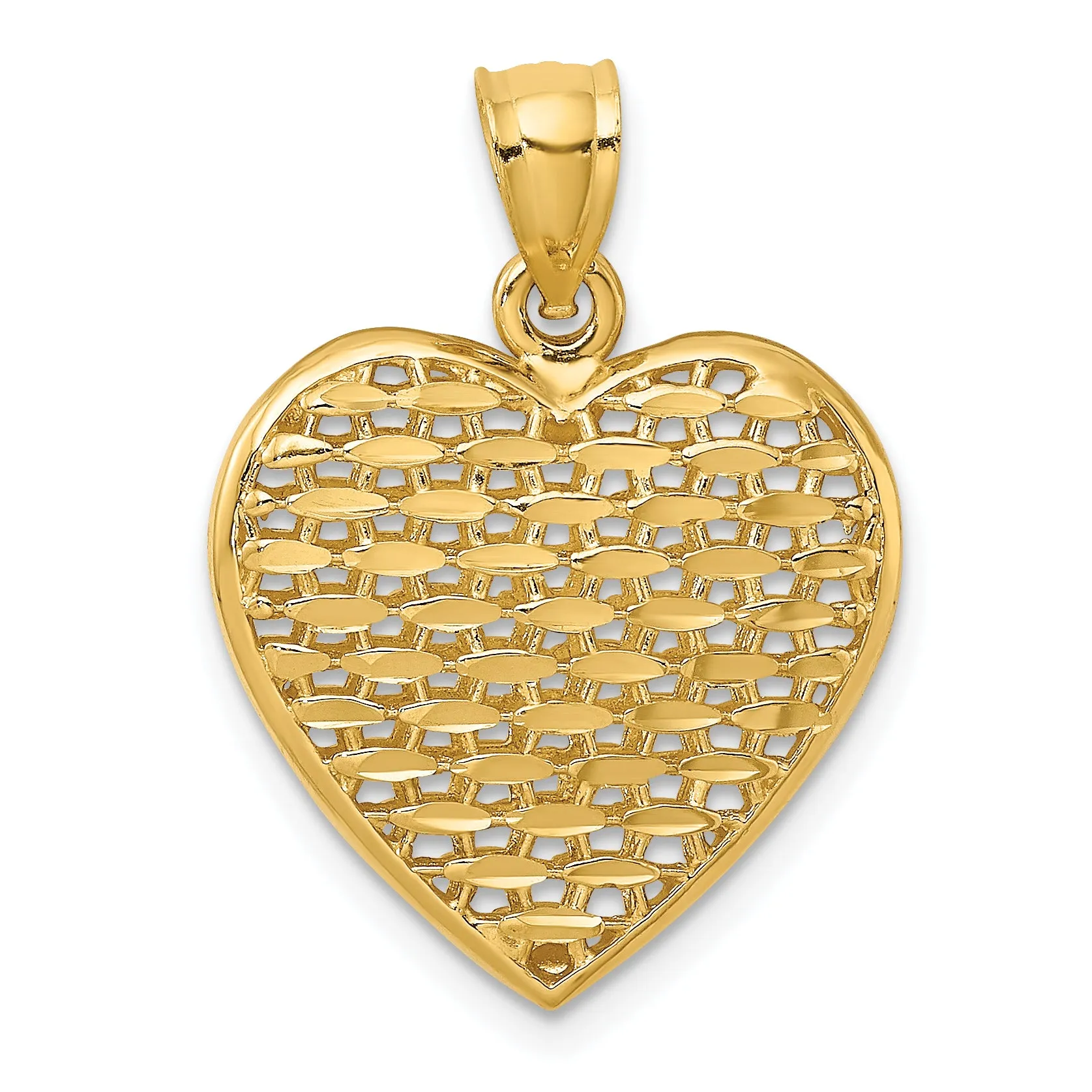 14k Yellow Gold 3-D Filigree D.C Puffed Heart Charm Pendant