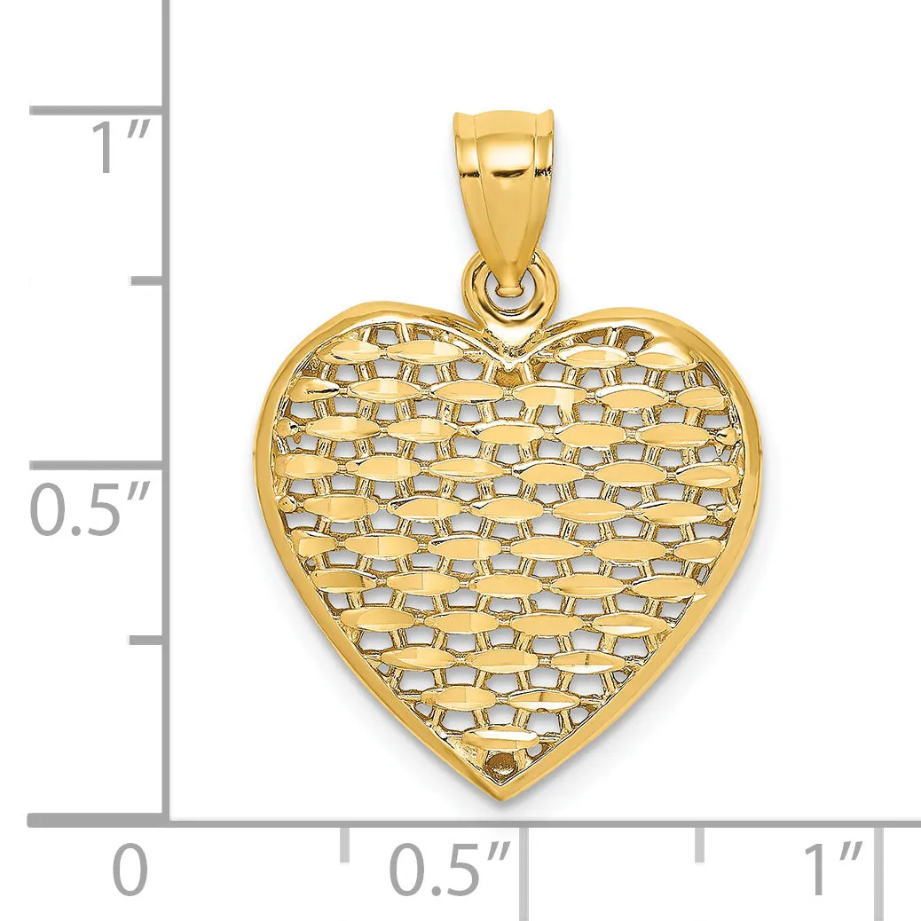 14k Yellow Gold 3-D Filigree D.C Puffed Heart Charm Pendant