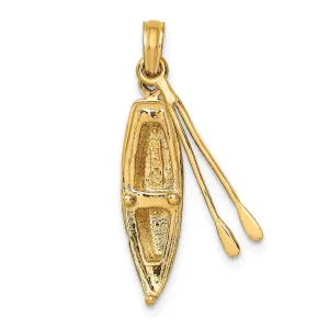 14K Yellow Gold 3-Dimensional Boat Polish Finish With Dangling Oars Charm Pendant