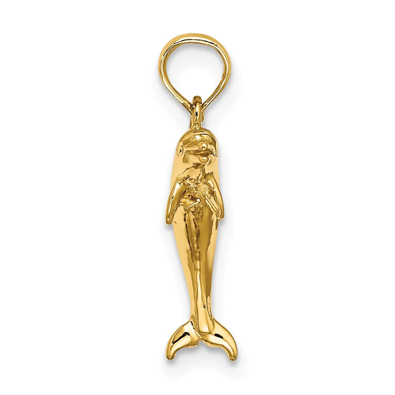 14K Yellow Gold 3-Dimensional Polished Finish Mini Size Dolphin Jumping Design Charm Pendant