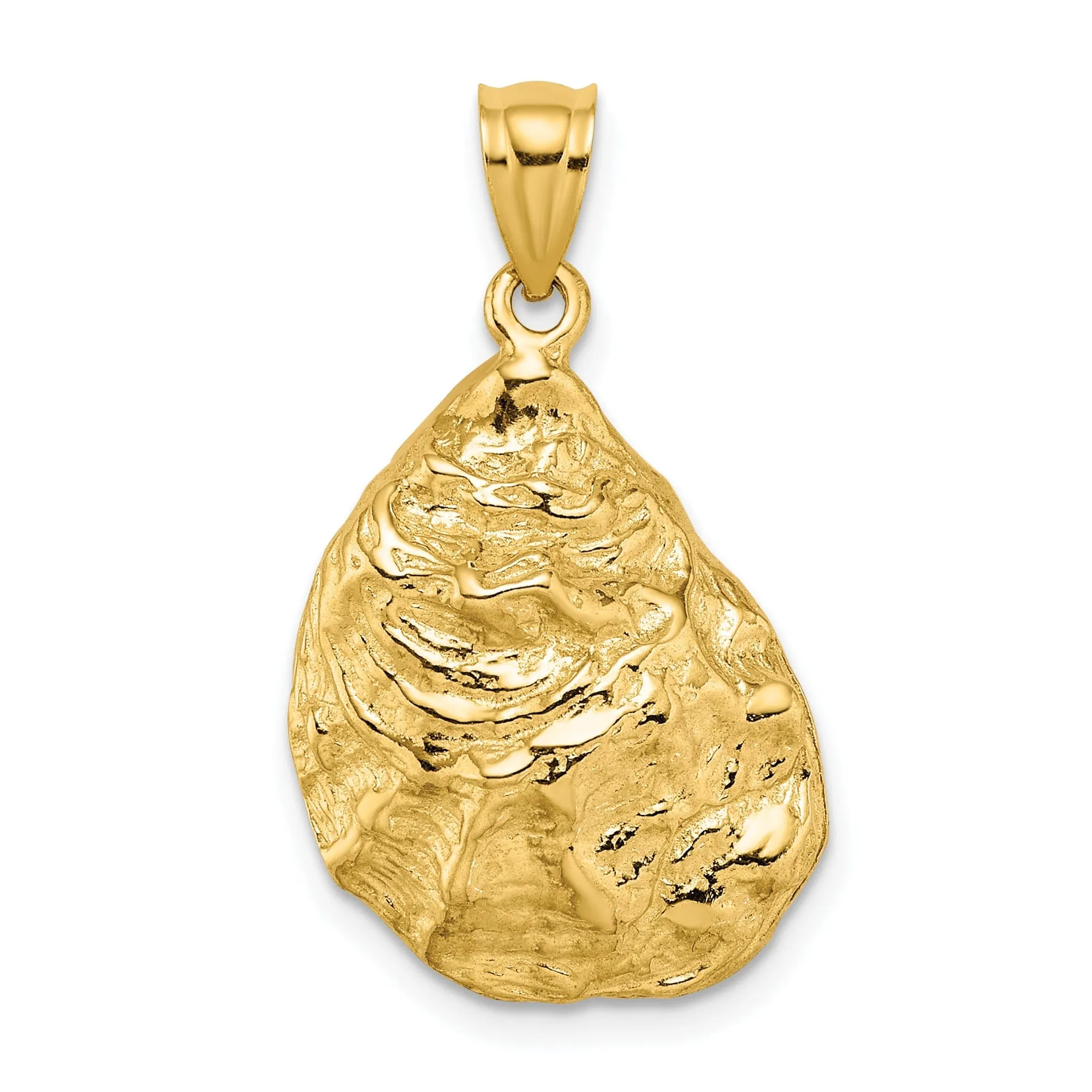 14K Yellow Gold 3-Dimensional Polished Textured Finish Oyster Shell Charm Pendant