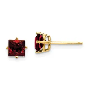 14k Yellow Gold 5MM Princess Cut Garnet Earring