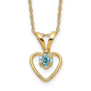 14k Yellow Gold Blue C.Z Heart Necklace