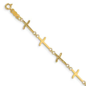 14k yellow gold bracelet 11-crosses 7-inch, 7-mm wide