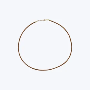 14K Yellow Gold Brown Leather Cord Necklace