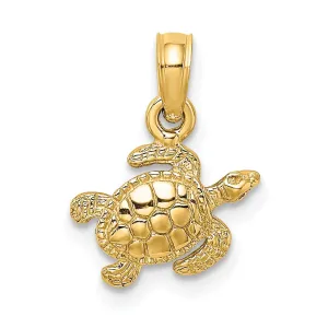 14k Yellow Gold Casted Solid Polished and Textured Finish Sea Turtle Charm Pendant