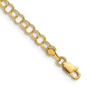 14K Yellow Gold Charm Bracelet - Double Link, Semi-4-MM Wide, 8-inch