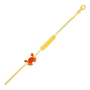 14k Yellow Gold Childrens Bracelet with Bar and Enameled Crab