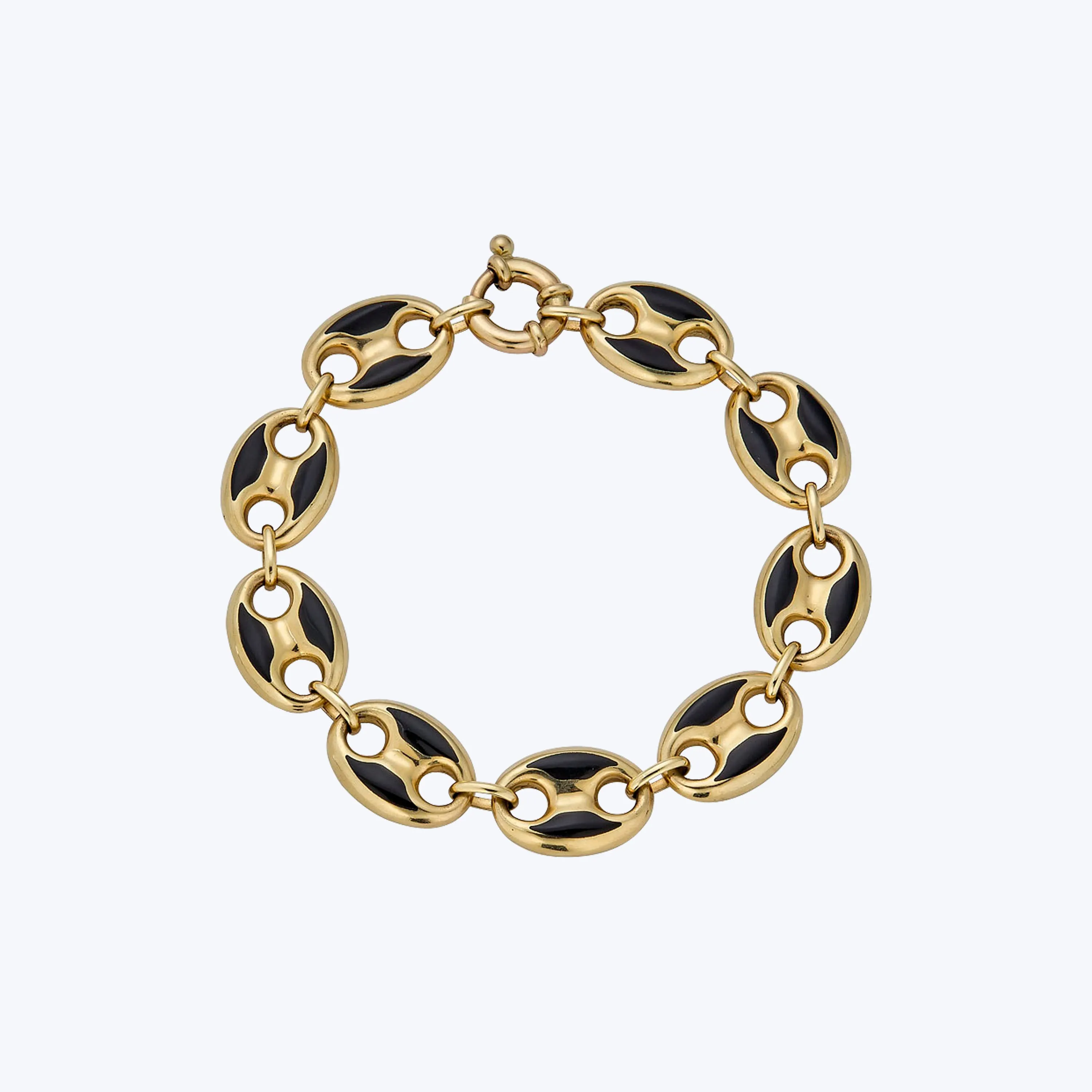 14K Yellow Gold Coffee Bean Black Enamel Bracelet