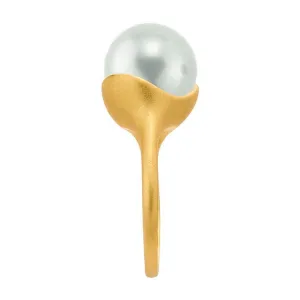 14K Yellow Gold Curved-Well Pearl Ring