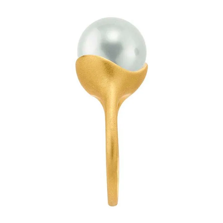 14K Yellow Gold Curved-Well Pearl Ring