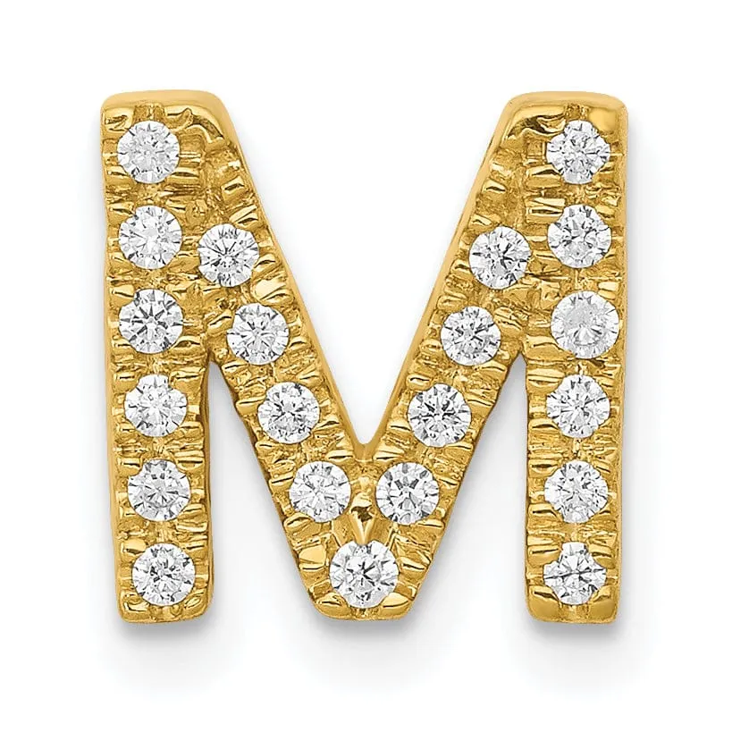 14K Yellow Gold Diamond 0.168-CT Letter M Initial Charm Pendant