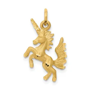 14k Yellow Gold Diamond Cut Brushed Finish 3-Dimentional Dancing Unicorn Charm Pendant