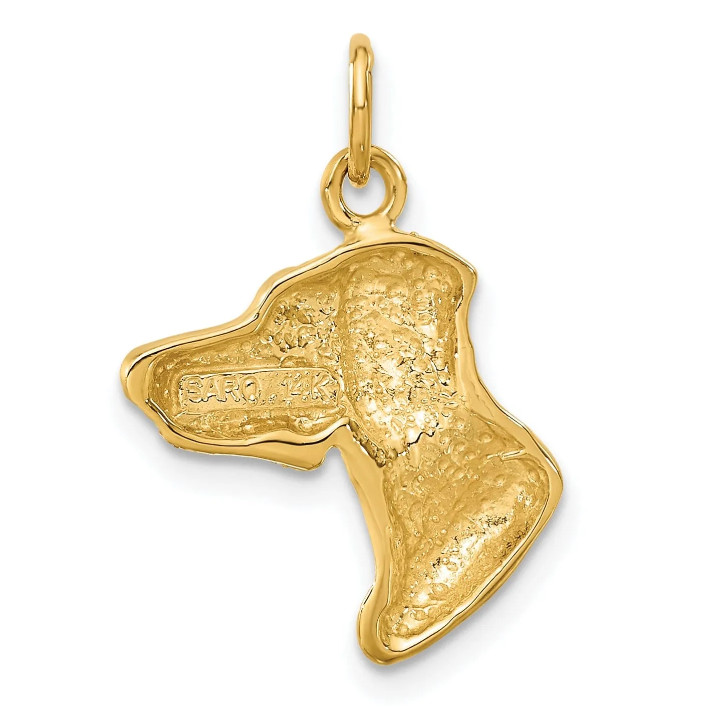 14K Yellow Gold Diamond Cut Brushed Finish Dog Head Charm Pendant