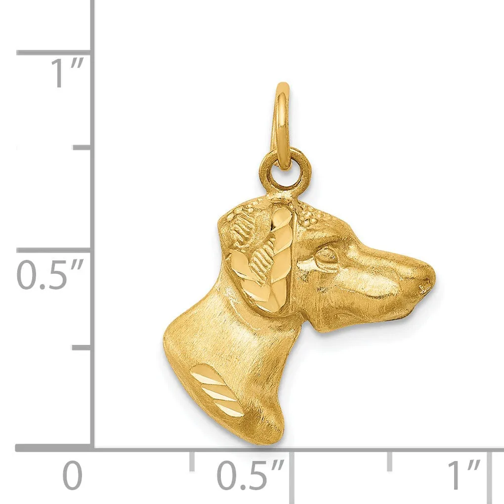 14K Yellow Gold Diamond Cut Brushed Finish Dog Head Charm Pendant