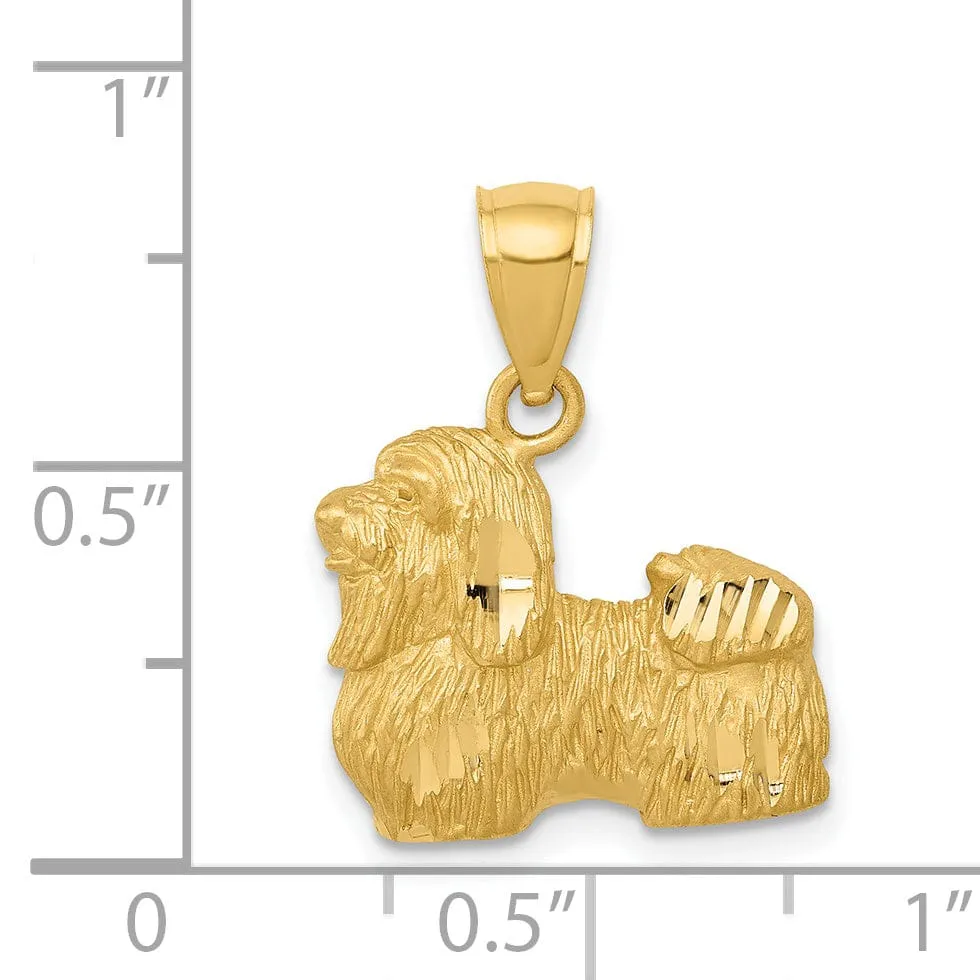 14k Yellow Gold Diamond-cut Concave Casted Solid Brushed Finish Shih Tzu Charm Pendant