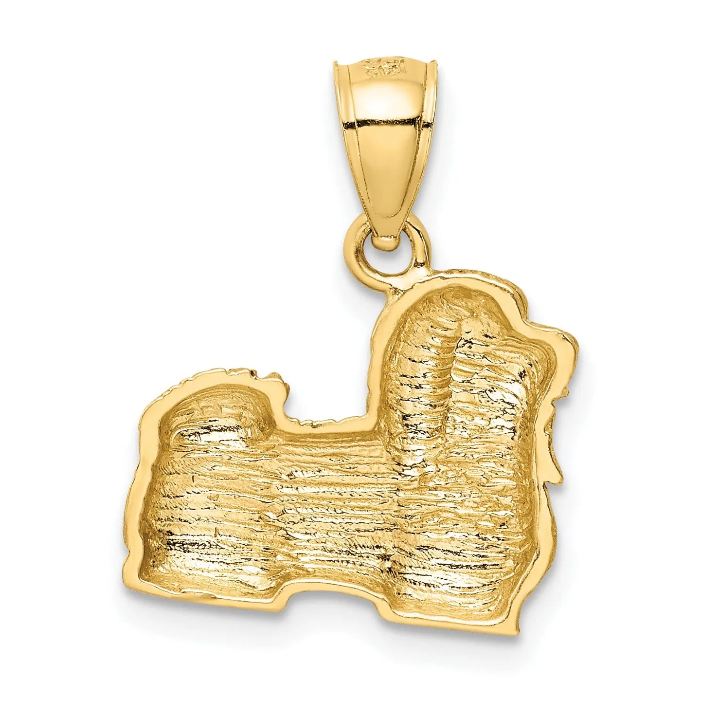 14k Yellow Gold Diamond-cut Concave Casted Solid Brushed Finish Shih Tzu Charm Pendant