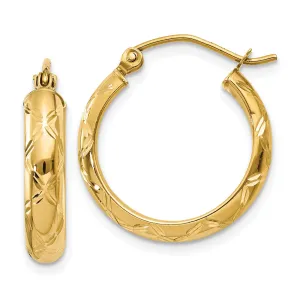 14k Yellow Gold Diamond Cut Hoop Earrings