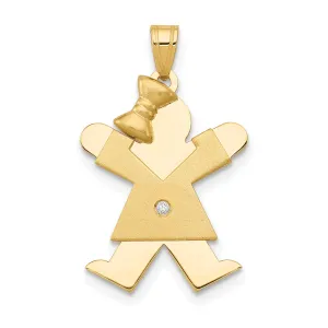 14k Yellow Gold Diamond Girl With Bow Joy Pendant