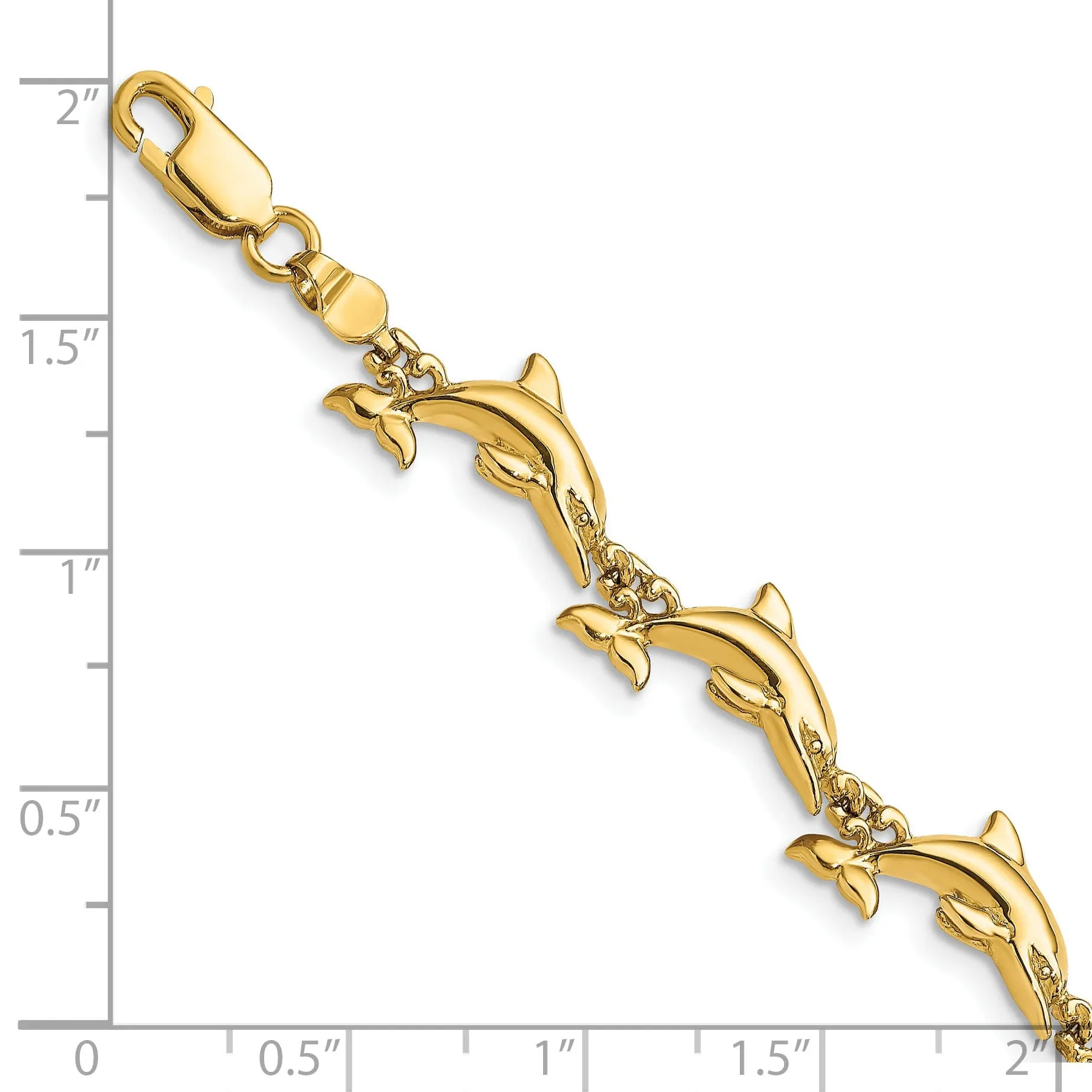 14k Yellow Gold Dolphin Bracelet - 7. inch, 7-mm wide