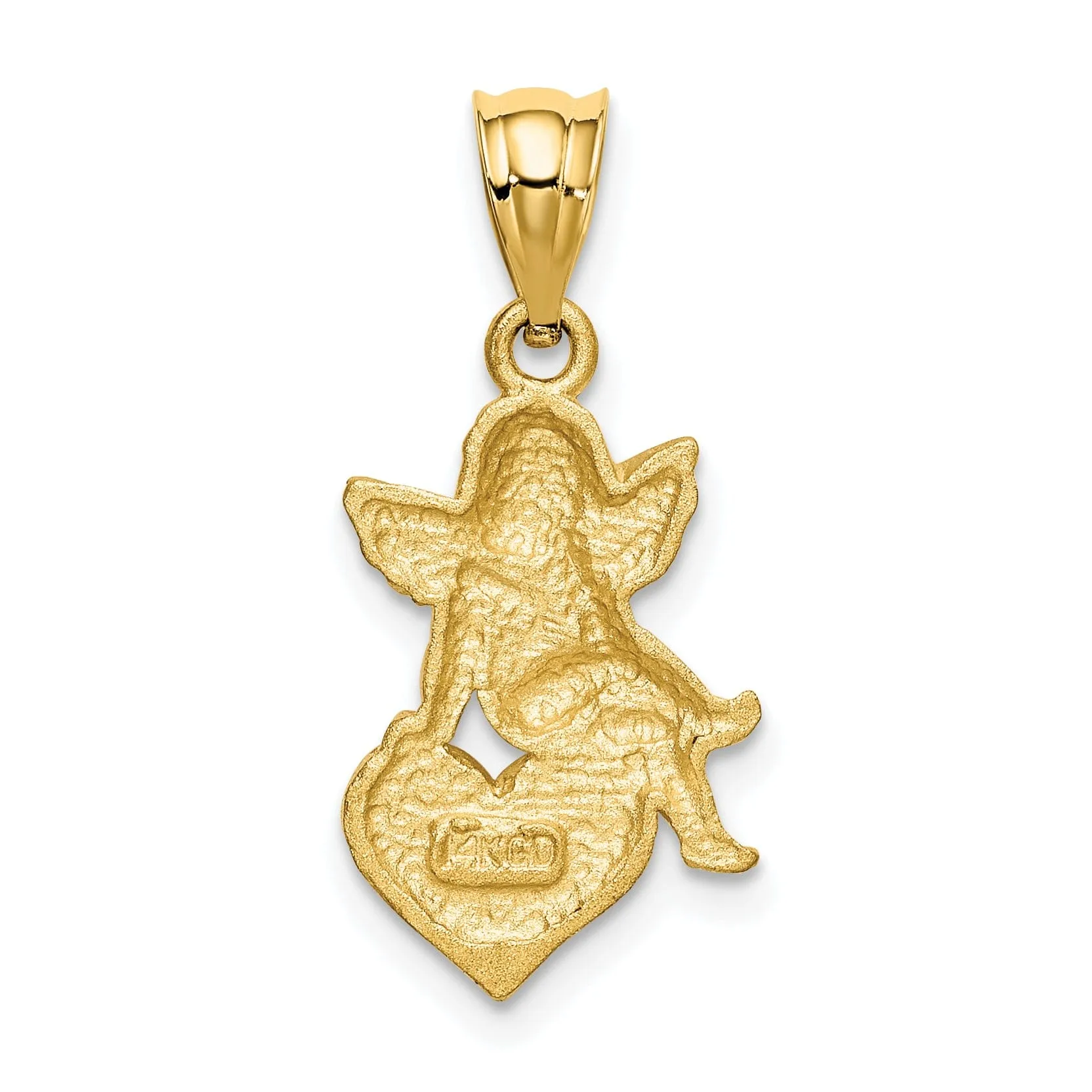 14k Yellow Gold Enameled Angel on Heart Pendant