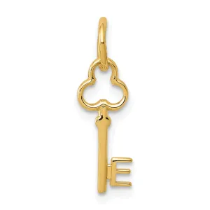 14K Yellow Gold Fancy Key Shape Design Letter E Initial Charm Pendant