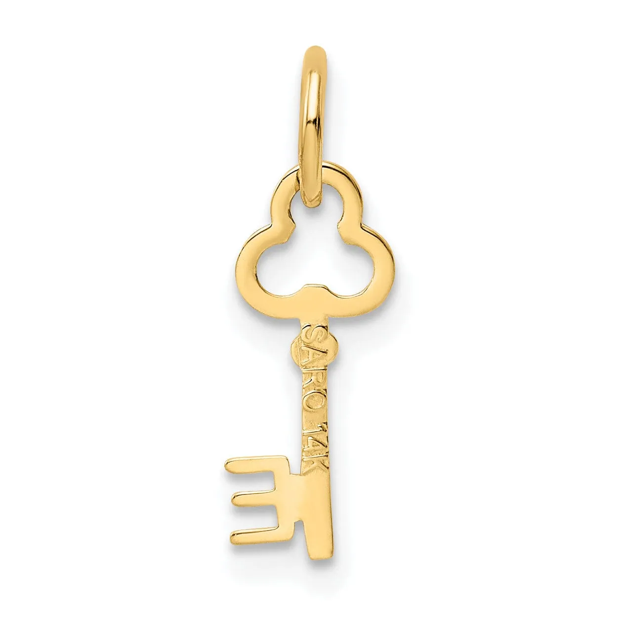 14K Yellow Gold Fancy Key Shape Design Letter E Initial Charm Pendant