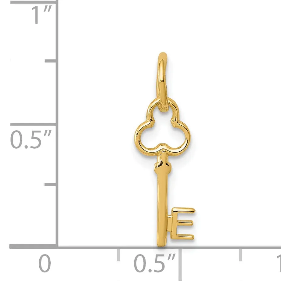 14K Yellow Gold Fancy Key Shape Design Letter E Initial Charm Pendant