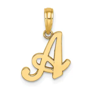 14K Yellow Gold Fancy Script Design Letter A Initial Charm Pendant