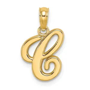 14K Yellow Gold Fancy Script Design Letter C Initial Charm Pendant