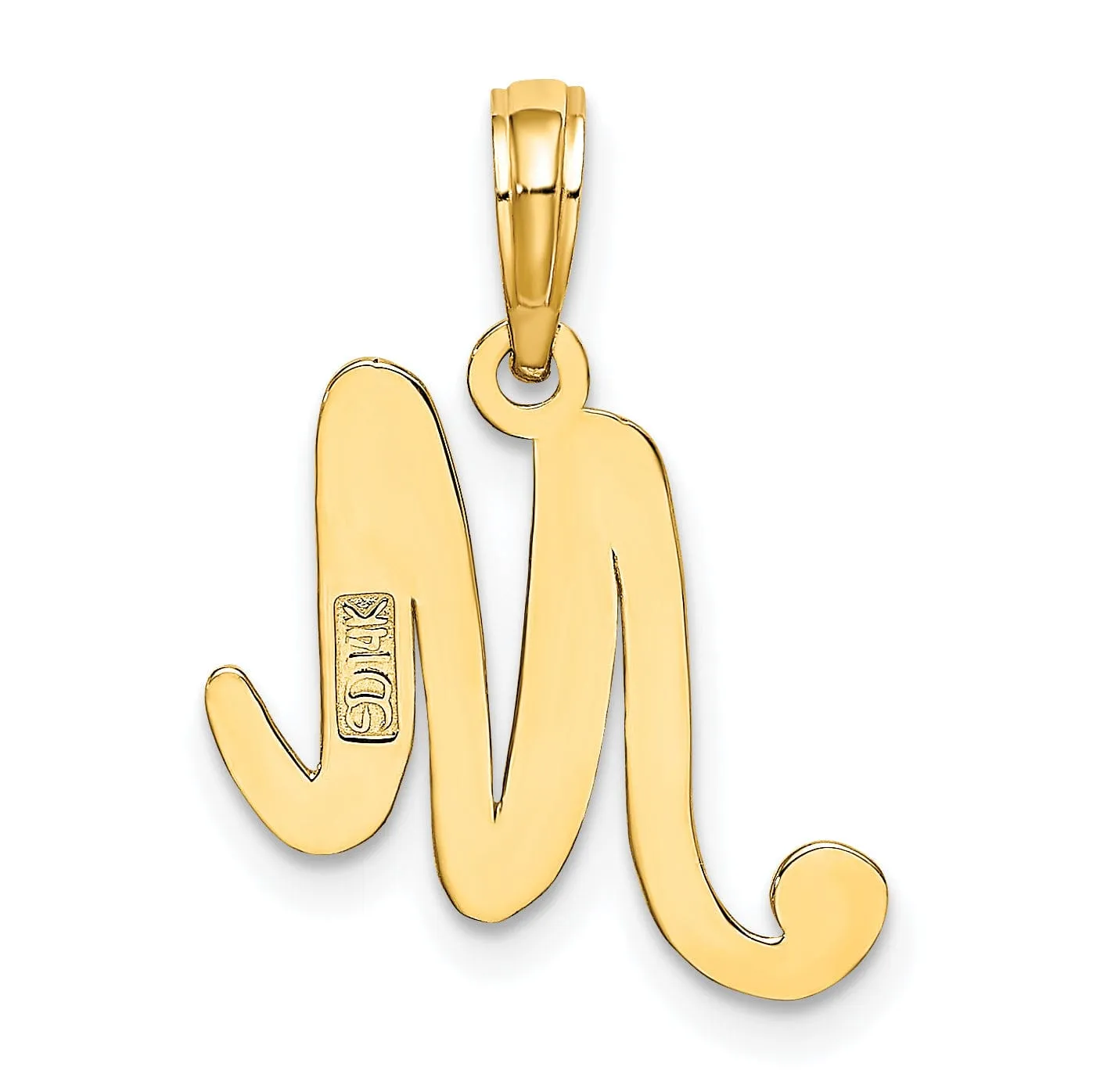 14K Yellow Gold Fancy Script Design Letter M Initial Charm Pendant