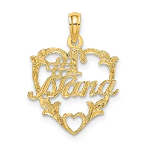 14K Yellow Gold Flat Back Polished Finish #1 NANA in Heart Fancy Design Charm Pendant