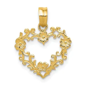 14k Yellow Gold Floral Cut-Out Heart Pendant