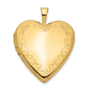 14k Yellow Gold Flower Vine Border Heart Locket