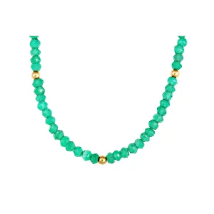 14K Yellow Gold Green Onyx and Gold Bead Necklace