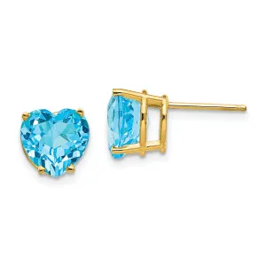 14k Yellow Gold Heart Blue Topaz Earring