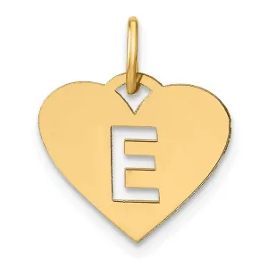 14k Yellow Gold Heart Cut-Out Letter E Initial Pendant