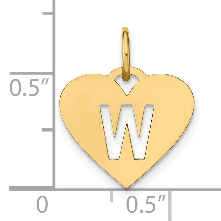 14k Yellow Gold Heart Cut-Out Letter W Initial Pendant