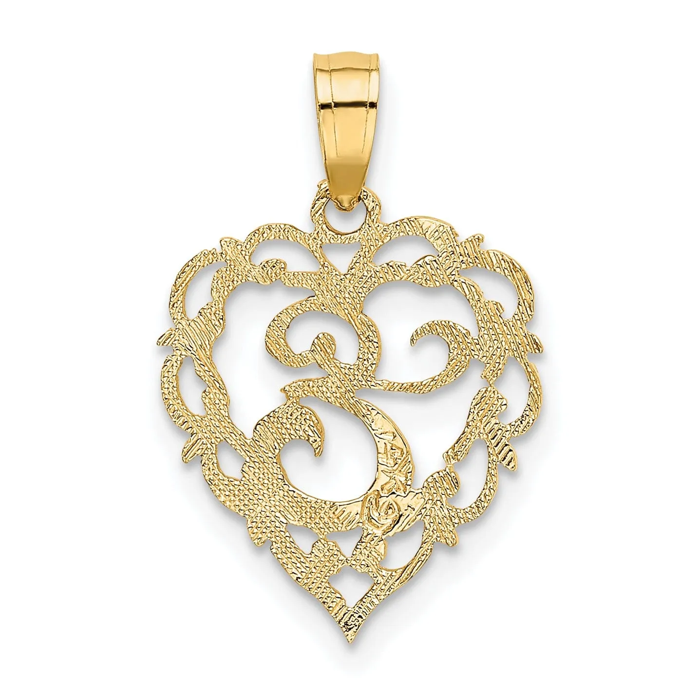 14K Yellow Gold Heart Shape Fancy Script Letter E Initial Charm Pendant