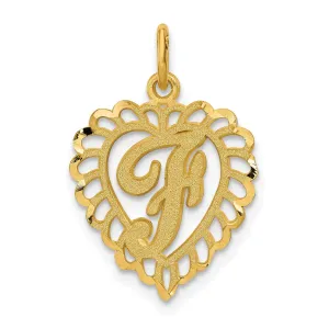 14k Yellow Gold Heart Shape Script Design Letter F Charm Pendant