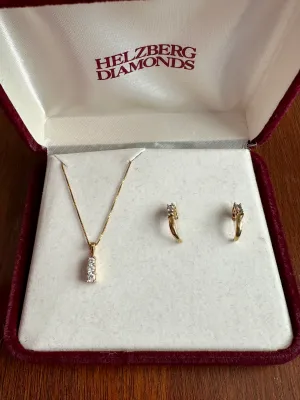 14k Yellow Gold Helzberg Diamond Jewelry Set Pendant Necklace Earrings Box Chain