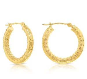 14k Yellow Gold Hoops Earrings with Alligator DC Design