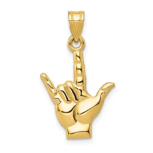 14k Yellow Gold I Love You Hand Sign Language Charm