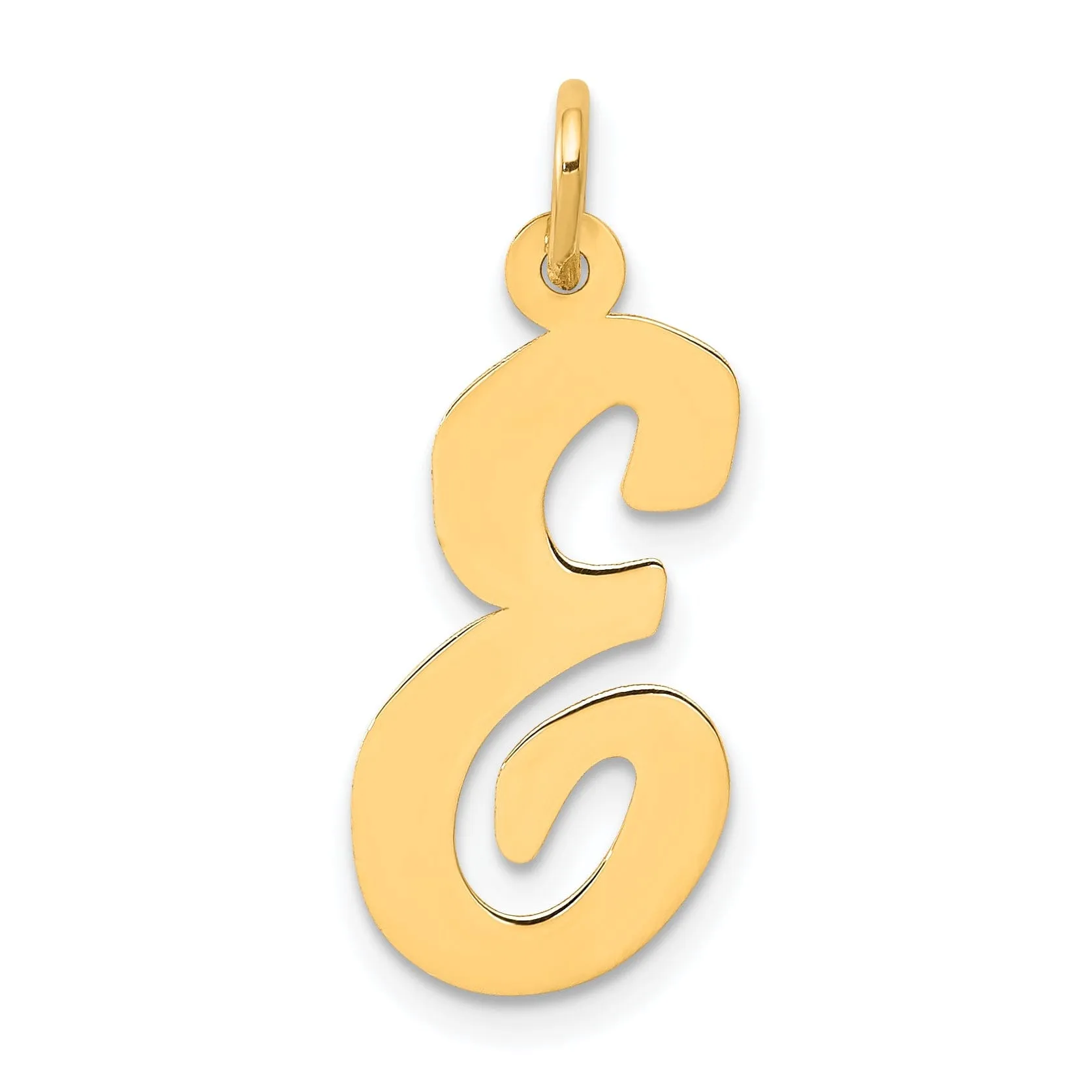 14K Yellow Gold Large Size Fancy Script Design Letter E Initial Pendant