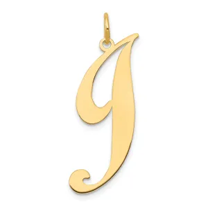 14K Yellow Gold Large Size Fancy Script Letter J Initial Charm Pendant