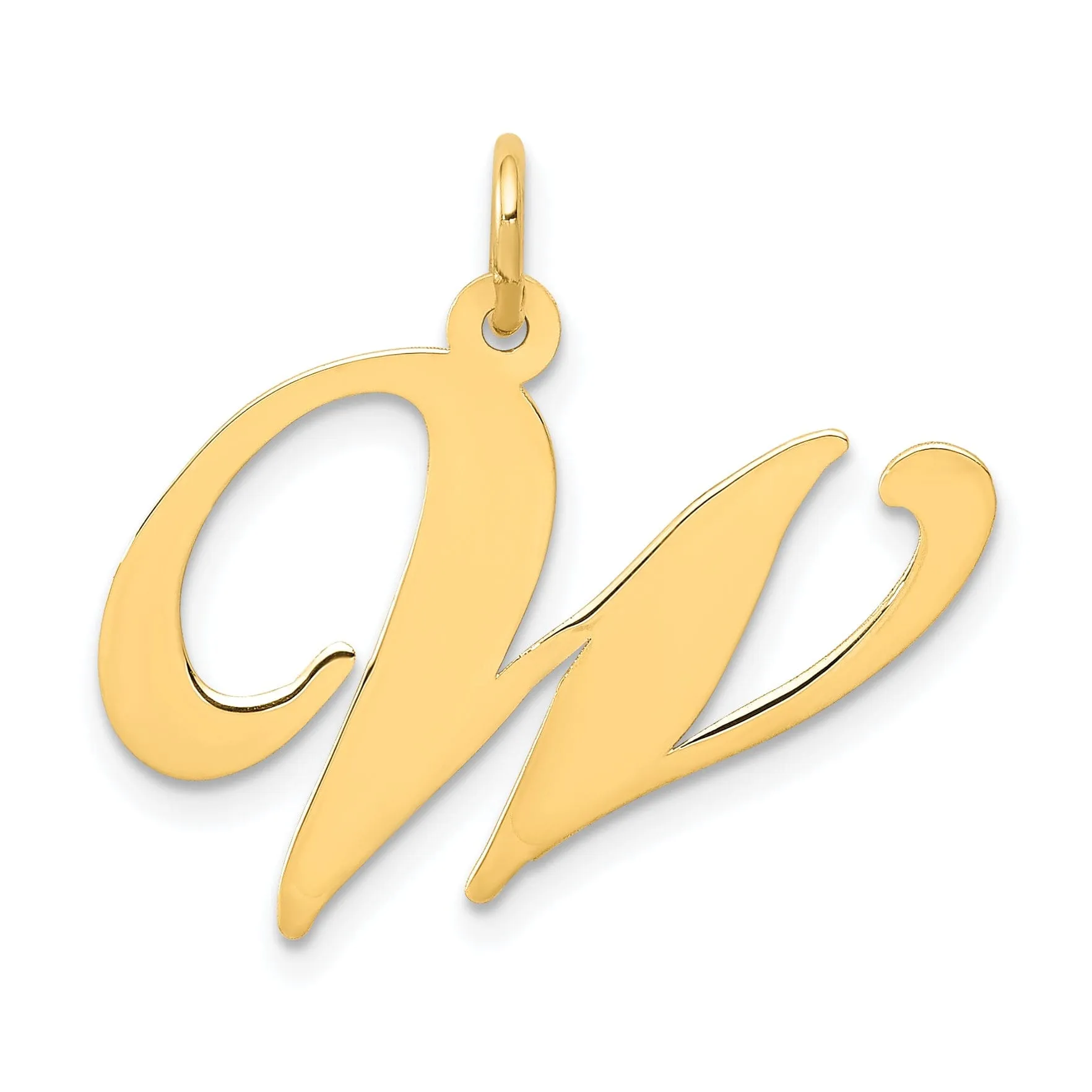 14K Yellow Gold Large Size Fancy Script Letter W Initial Charm Pendant