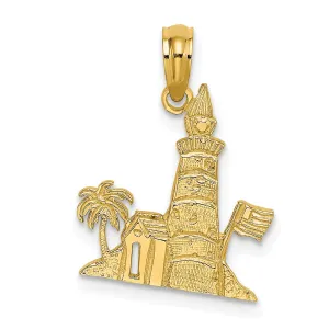 14k Yellow Gold Lighthouse with Flag and Palm Tree Design Charm