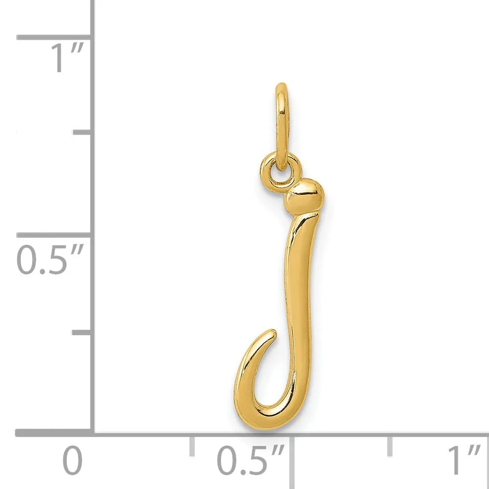 14K Yellow Gold Lower Case Script Letter J Initial Pendant